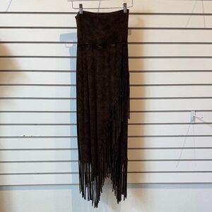 Elegant Asymmetrical Brown Fringe Skirt